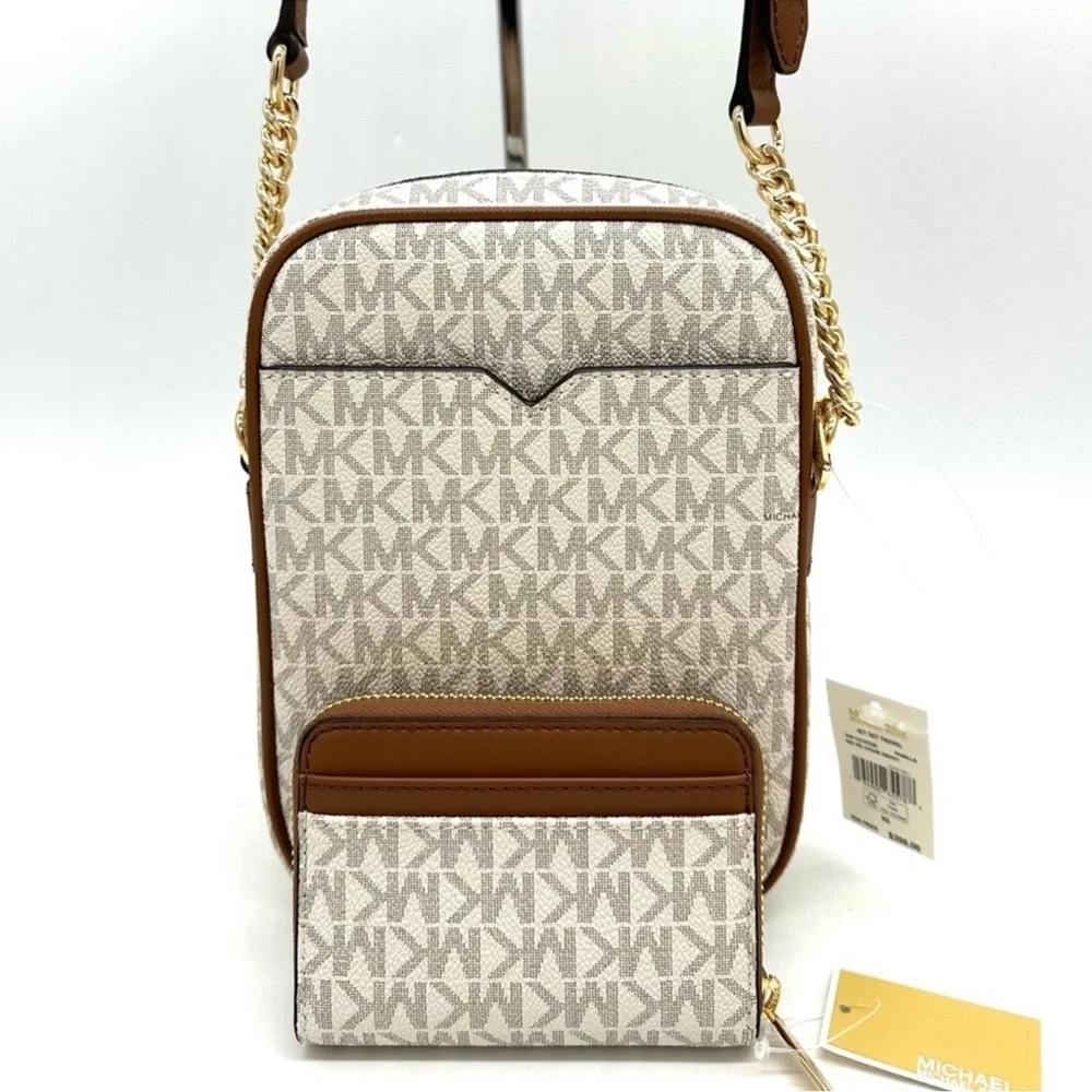Michael Kors Medium NS Chain Xbody Bag & Jet Set Travel MD ZA Card Case Wallet